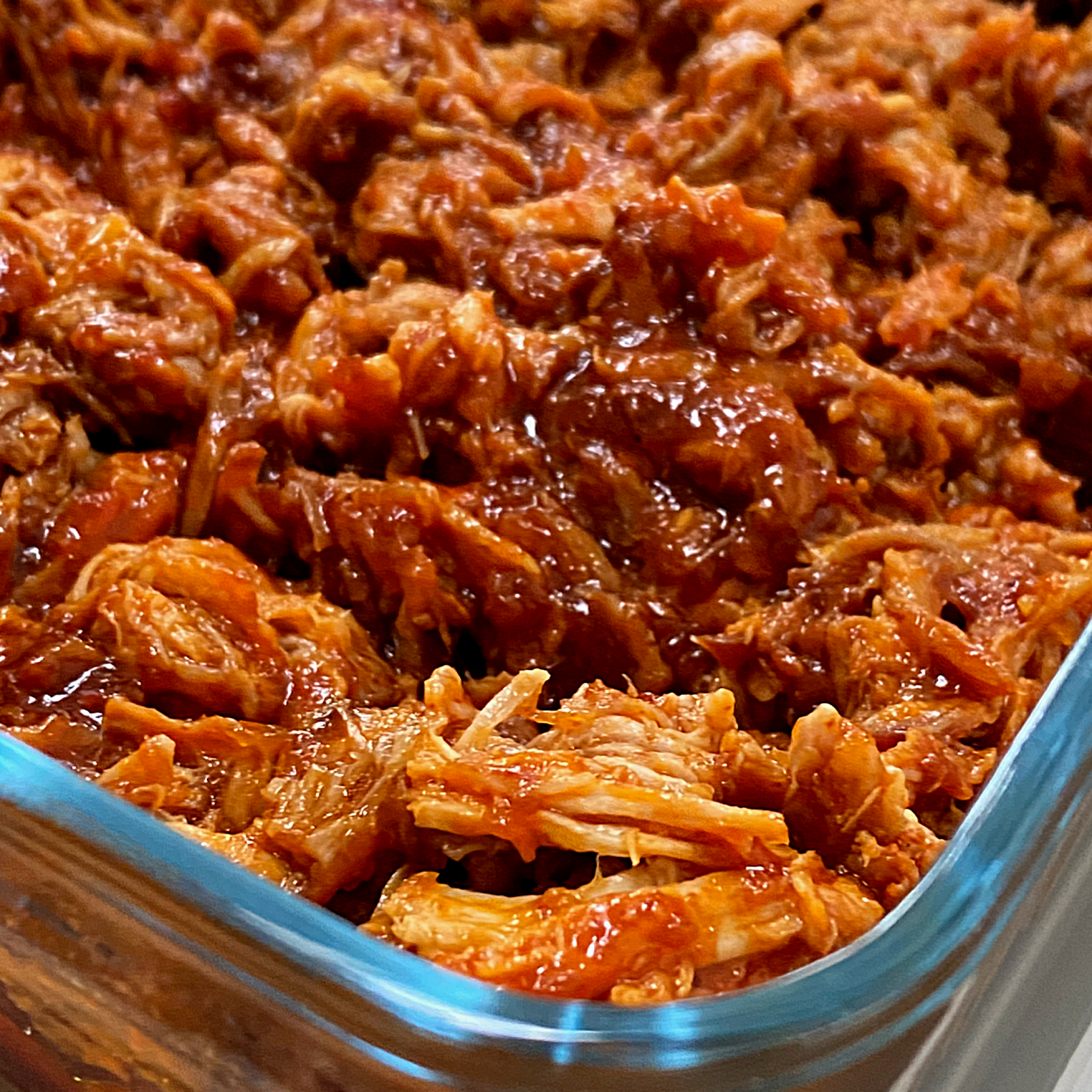 Freshly pulled pork in a dish 