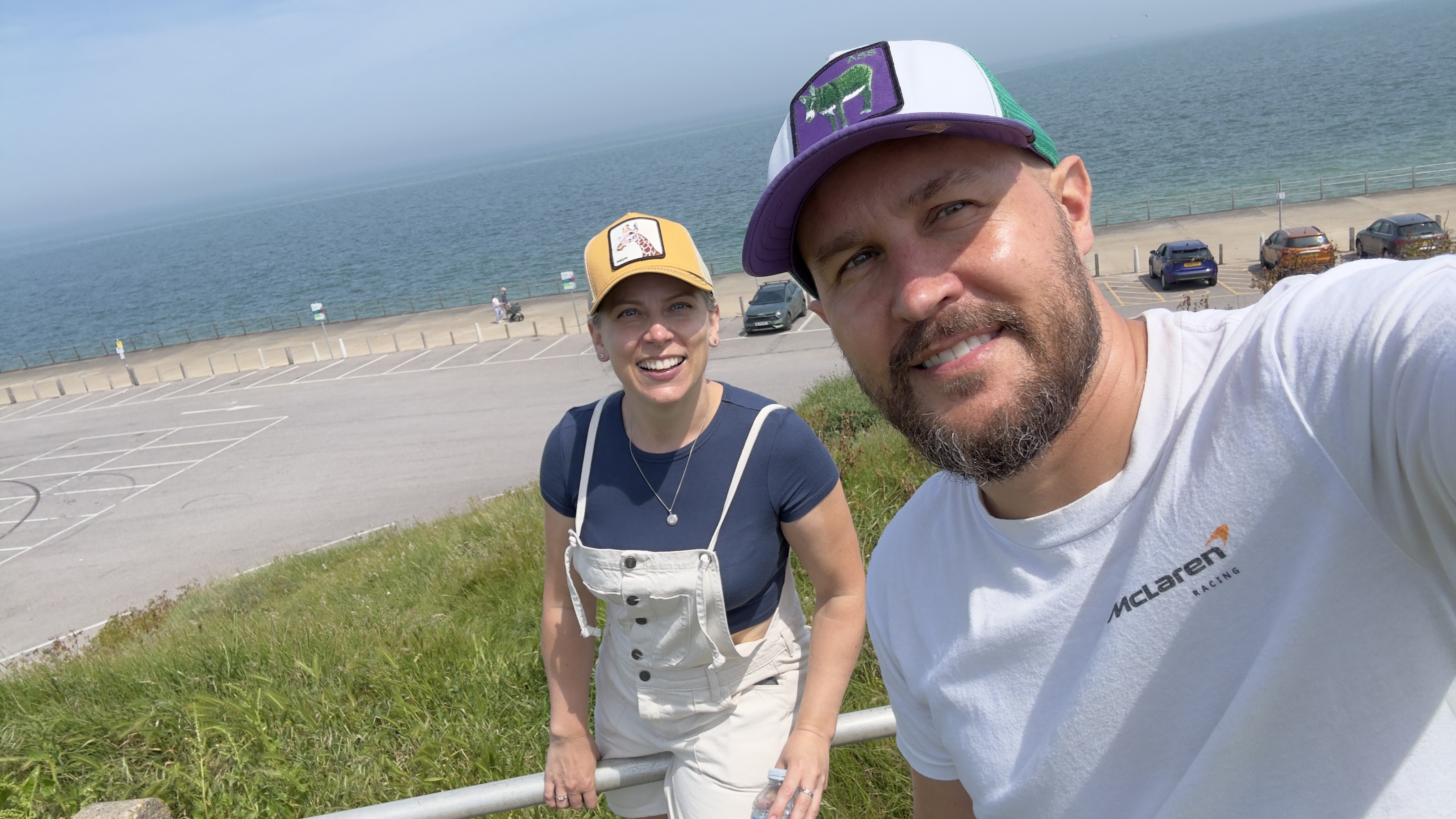 Tamsin and Paul on their morning walk from St Mildred's Bay to Margate
